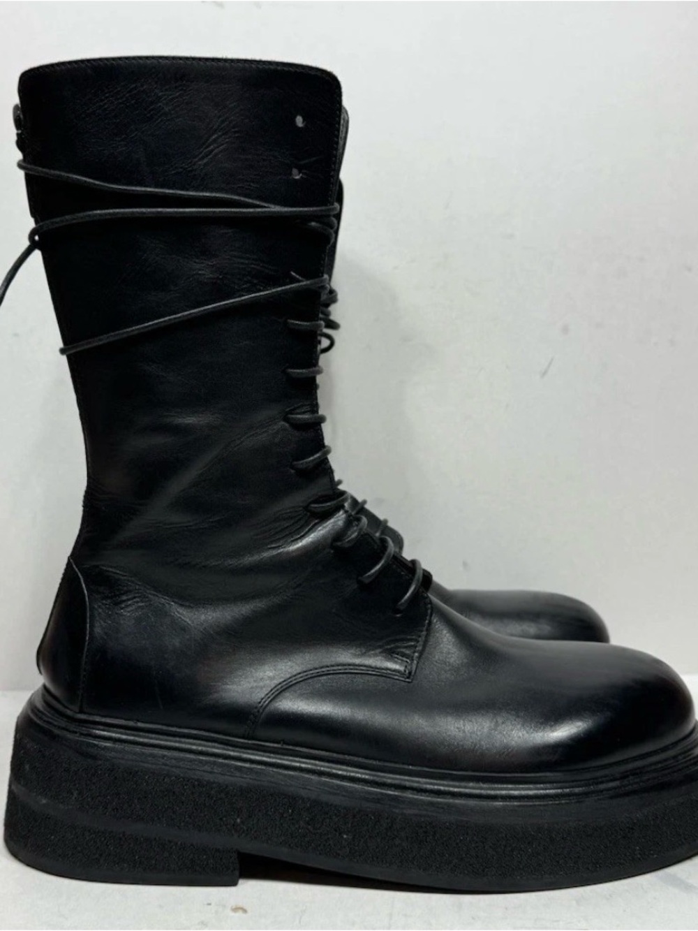 Marsell Black Leather Women's Lace-Up Platform Boots